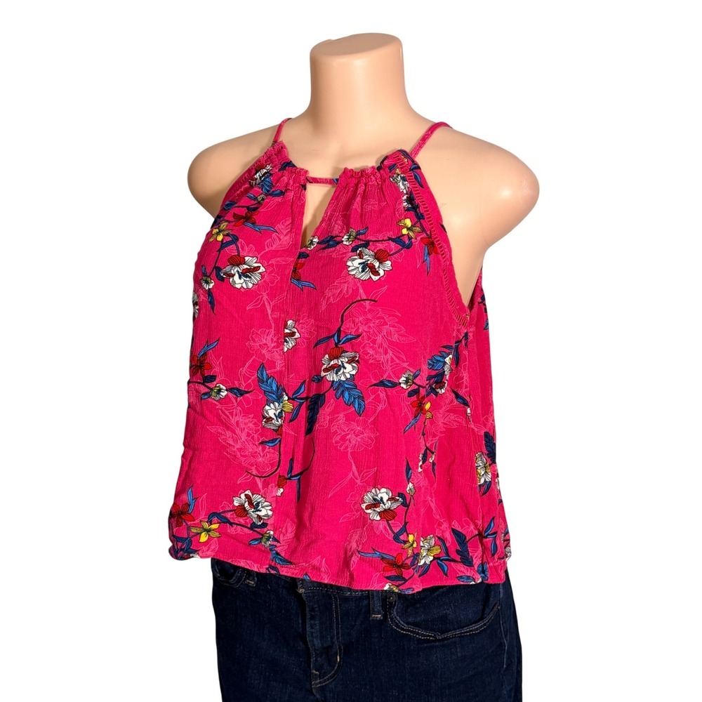 Jessica Simpson Halter Top Women M Pink Excellent Floral Keyhole Blouse